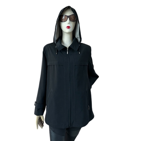 Women’s Jacket GALLERY Black Removable Lining & Hood Long Sleeve Zip Front Coat - Picture 3 of 9